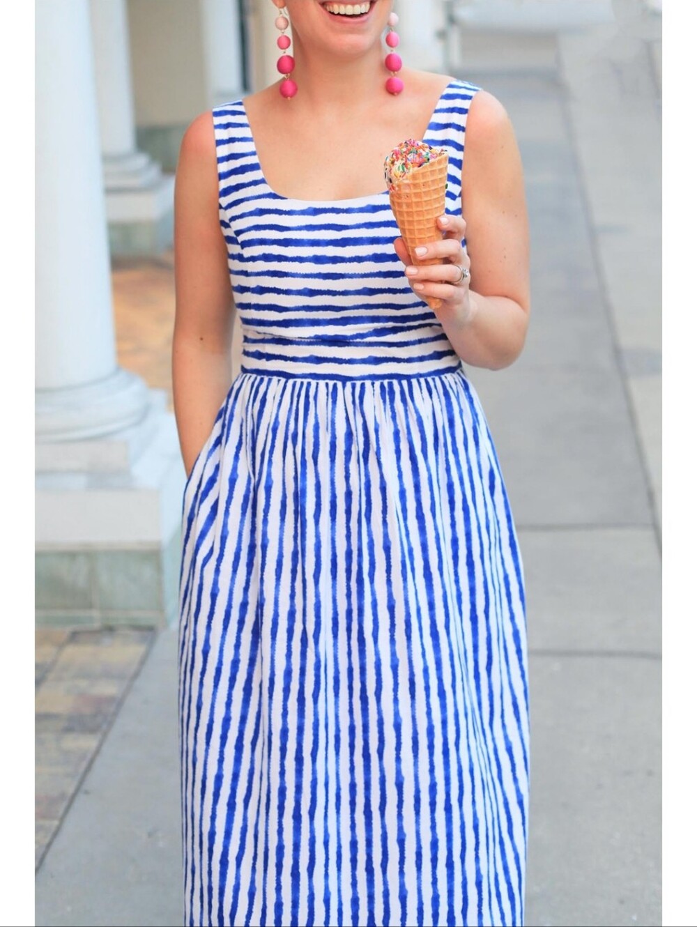 Vineyard Vines Womens Maxi Dress Cotton Blue Tie Dye Striped Sleeveless Size XS